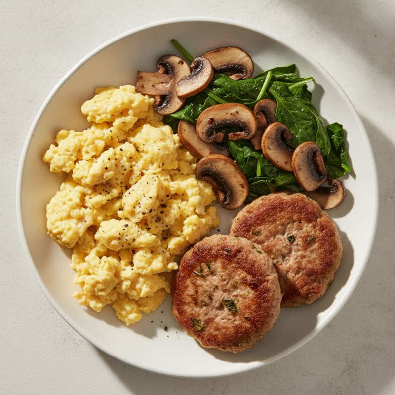 Hearty Breakfast Platter with Eggs and Sausage