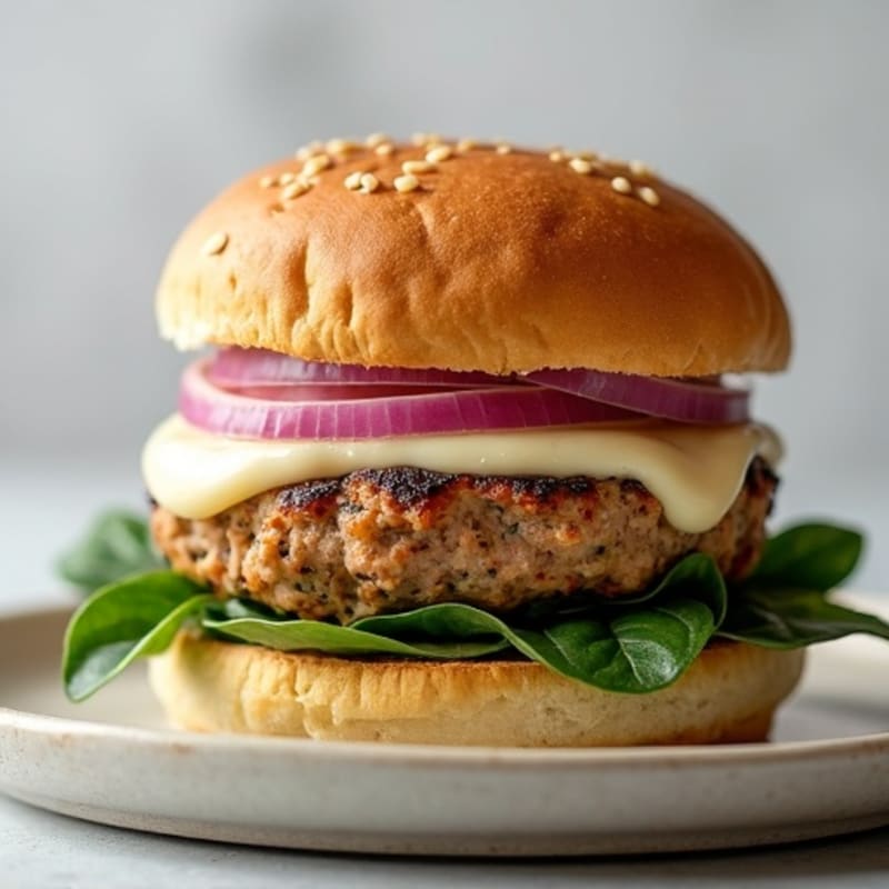 Lean Turkey Burger Stuffed with Melty Mozzarella