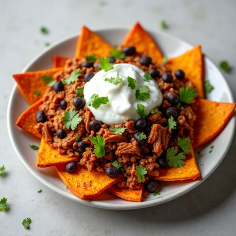 Crispy Sweet Potato Nachos with Smoky Pulled Pork