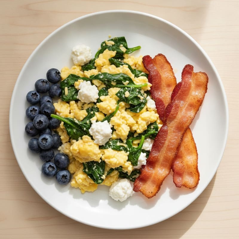 Cottage Cheese Scramble with Spinach and Turkey Bacon