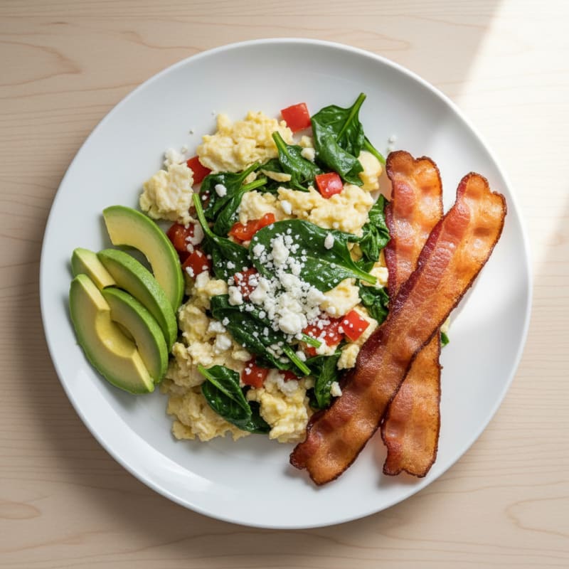 Egg White Spinach Scramble with Turkey Bacon