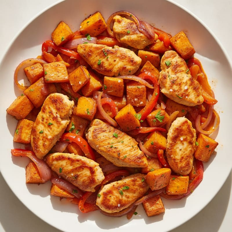 Roasted Sweet Potato and Chicken Skillet