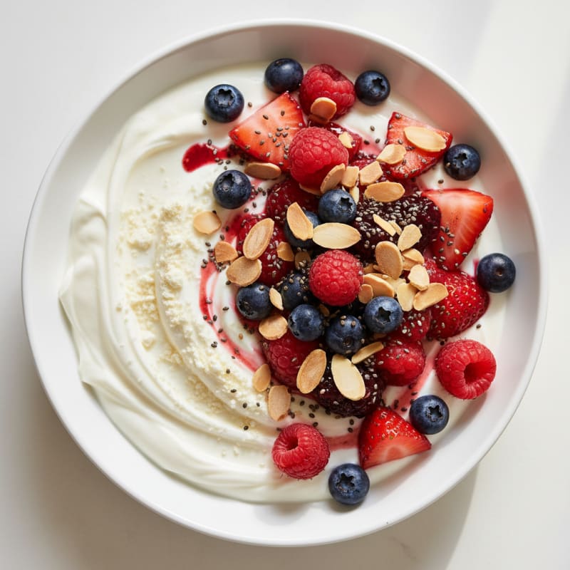 Greek Yogurt Protein Parfait with Mixed Berries and Almonds