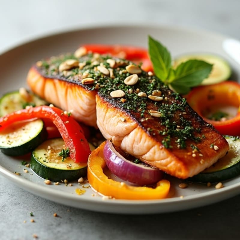 Herb-Crusted Baked Salmon with Roasted Vegetables