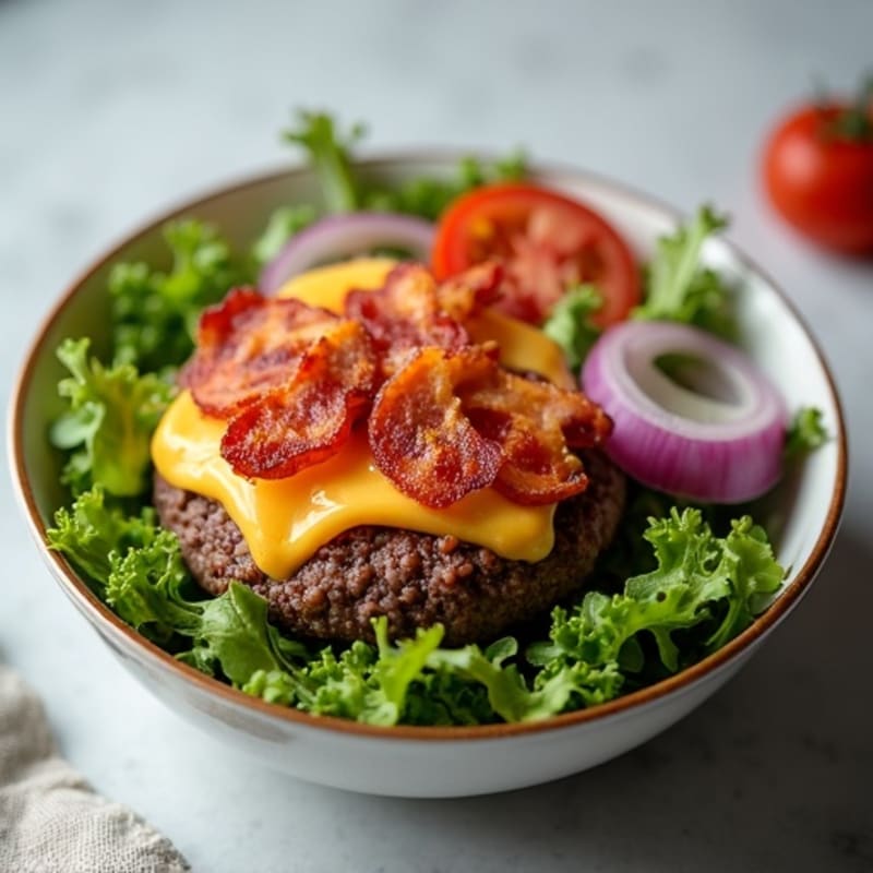 Lean Beef Cheeseburger Bowl with Crispy Bacon