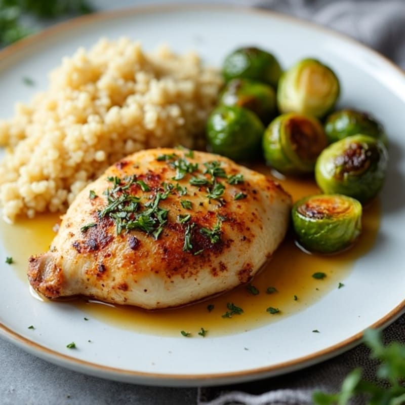 Lemon Herb Roasted Chicken with Crispy Brussels Sprouts