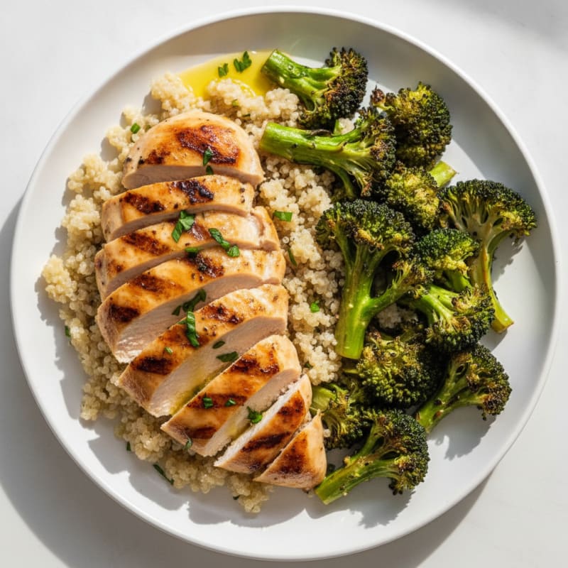 Grilled Chicken Breast with Roasted Broccoli and Quinoa
