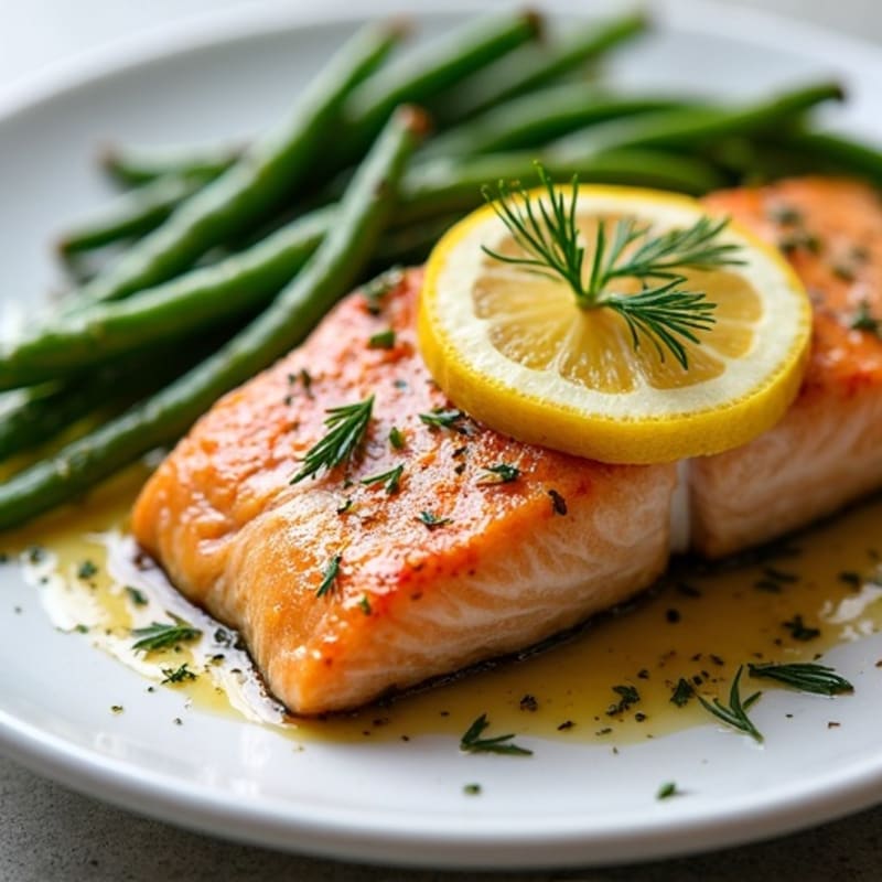 Flaky Lemon-Herb Roasted Salmon with Roasted Green Beans