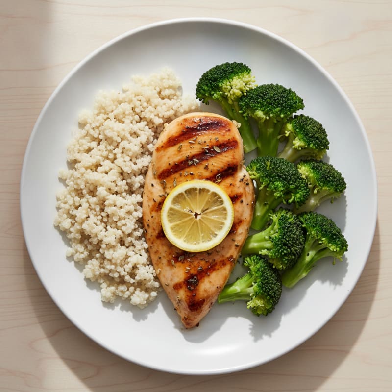 Grilled Chicken Breast with Quinoa and Steamed Broccoli