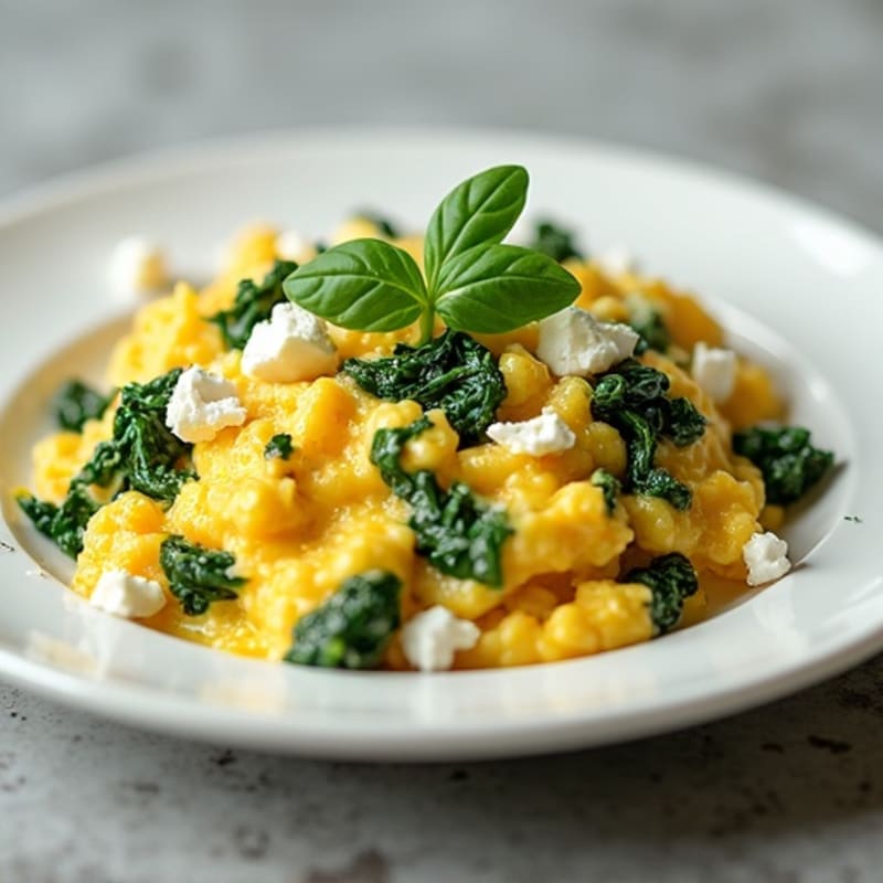 Creamy Scrambled Eggs with Fresh Spinach and Feta