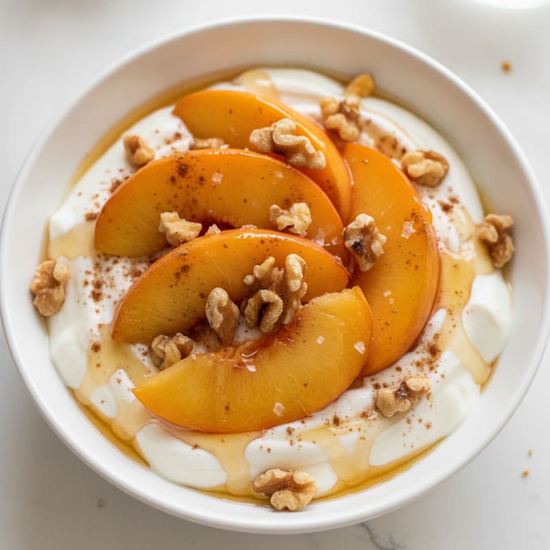 Greek Yogurt with Honey Peaches and Walnuts