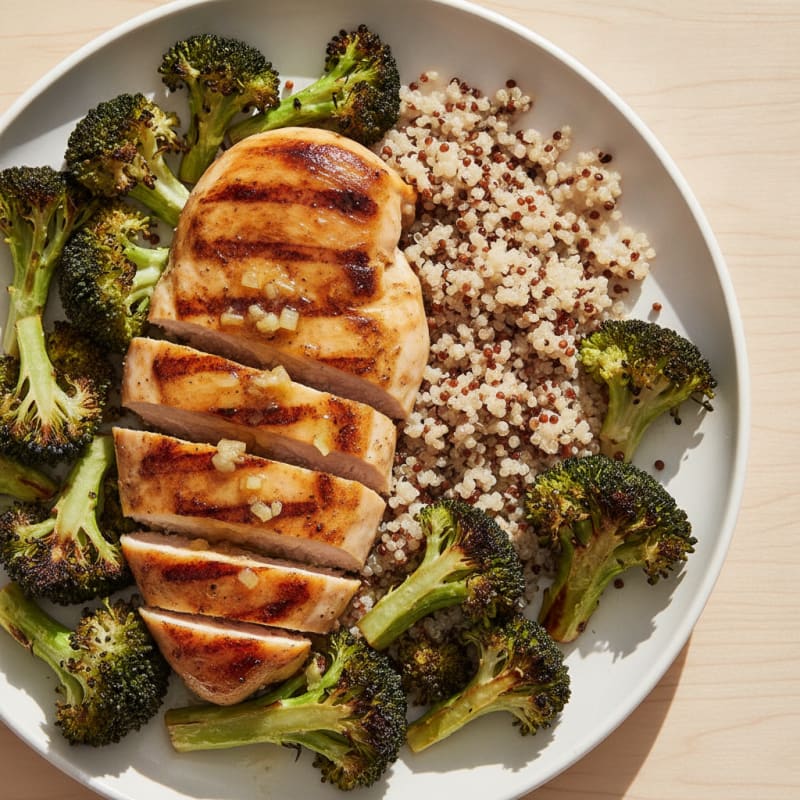 Grilled Chicken Breast with Roasted Broccoli and Quinoa