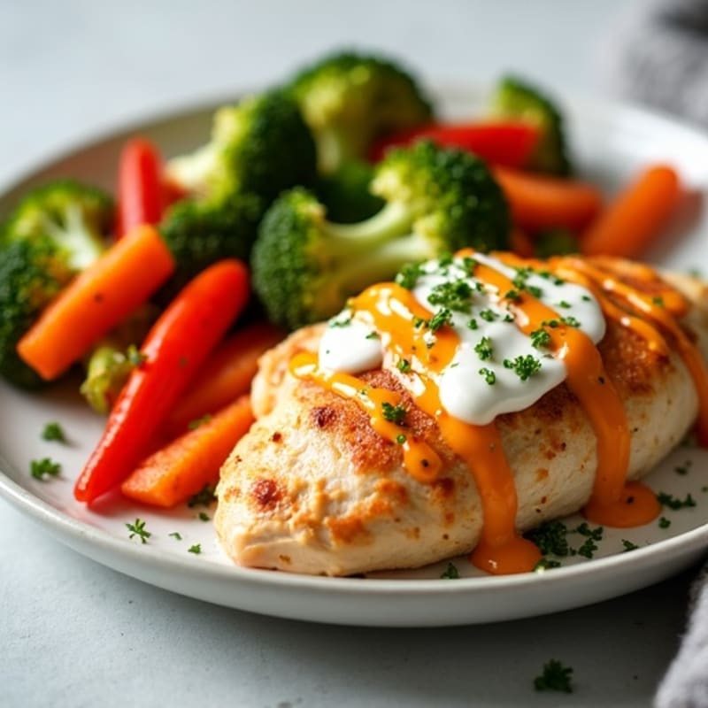 Creamy Buffalo Chicken with Roasted Vegetables