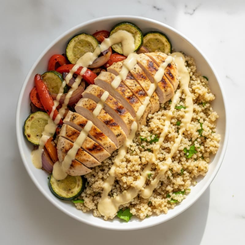 Grilled Chicken and Quinoa Power Bowl with Roasted Vegetables