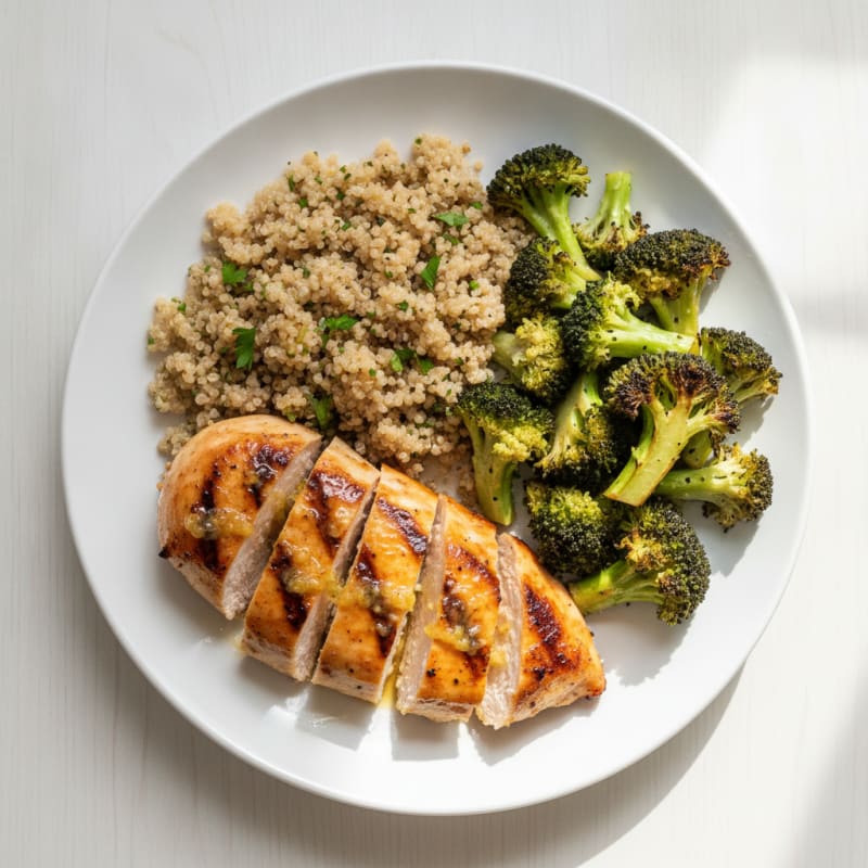 Grilled Chicken Breast with Roasted Broccoli and Quinoa