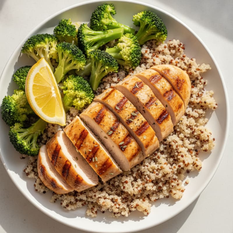 Grilled Chicken Breast with Quinoa and Steamed Broccoli