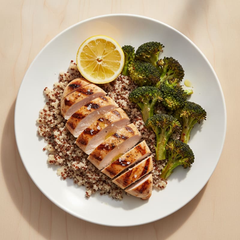 Grilled Chicken Breast with Quinoa and Roasted Broccoli