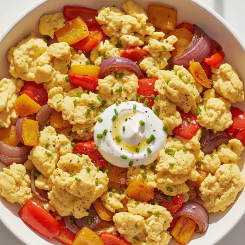 Hearty Scrambled Eggs with Roasted Vegetables