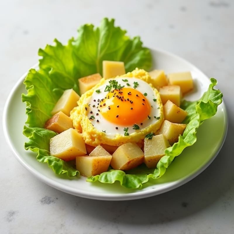 Egg and Potato Scramble with Fresh Lettuce