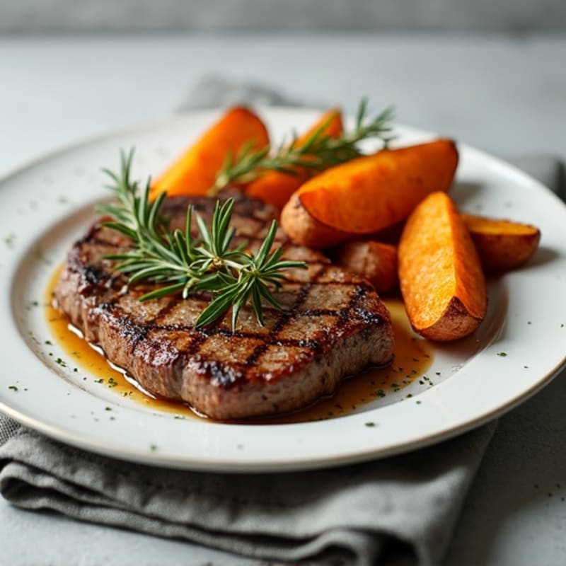 Garlic-Herb Steak with Roasted Sweet Potato Wedges