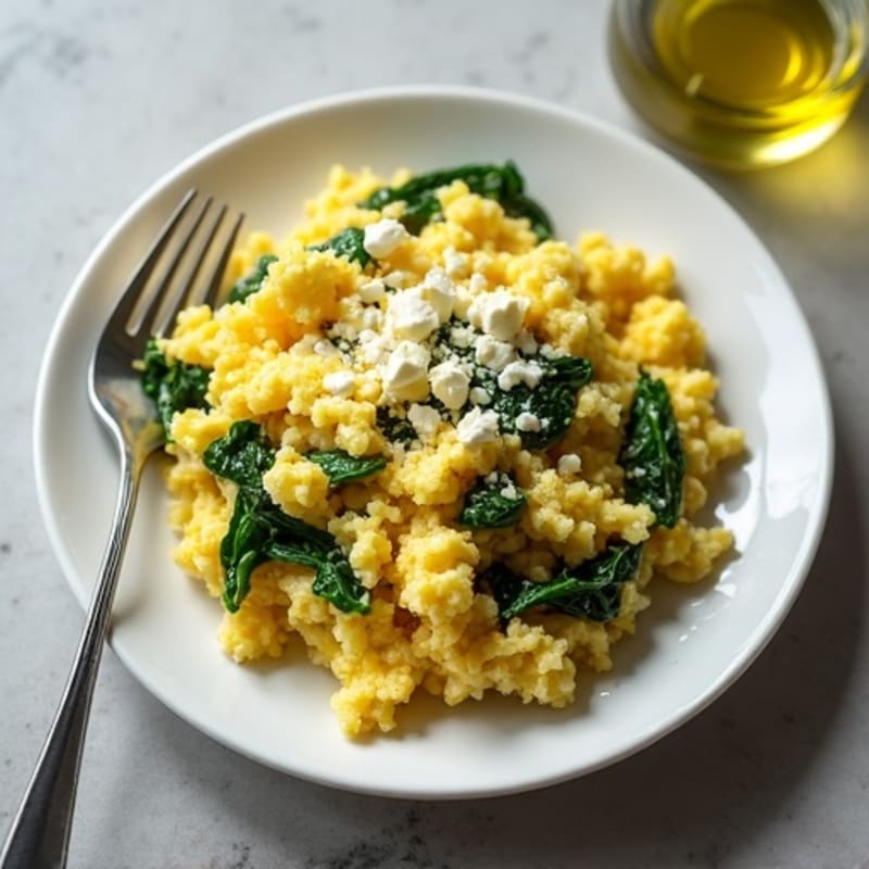 Fluffy Scrambled Eggs with Fresh Spinach and Crumbled Feta