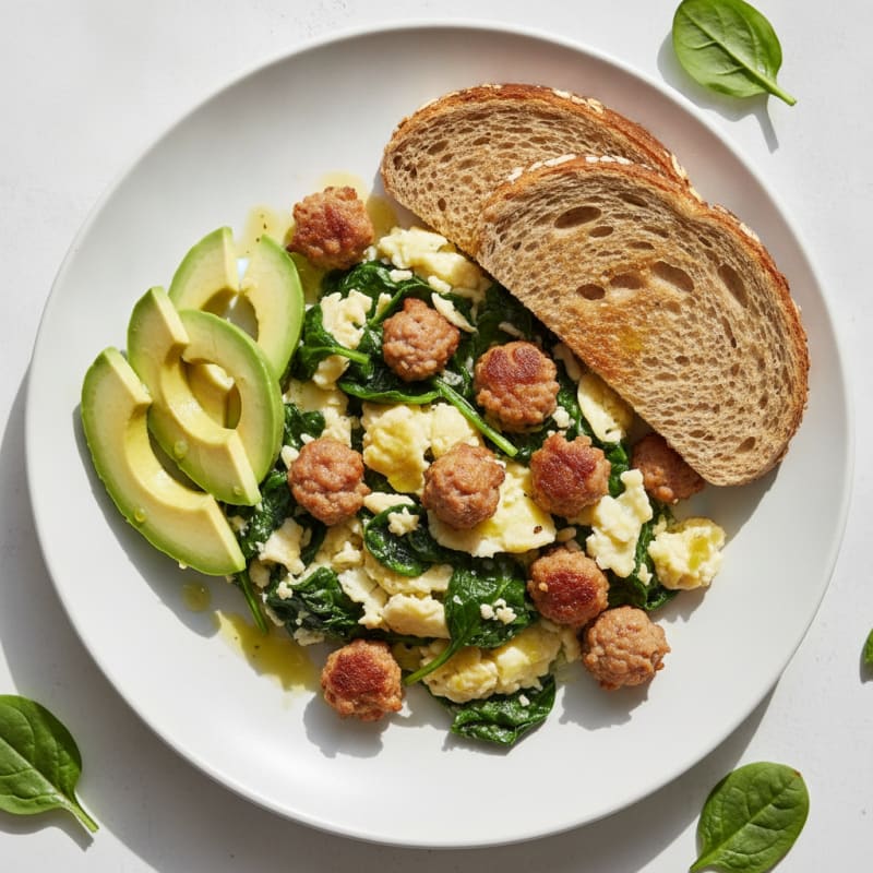 Egg White Scramble with Spinach and Turkey Sausage