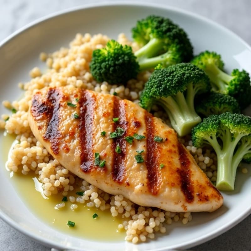 Grilled Chicken Breast with Quinoa and Steamed Broccoli