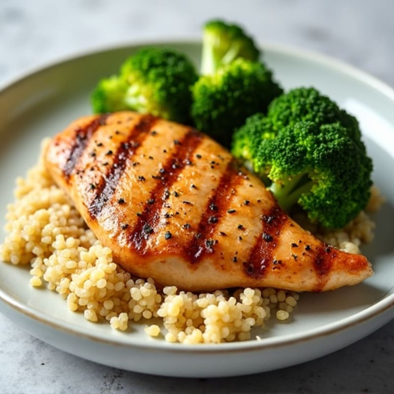 Grilled Chicken Breast with Quinoa and Steamed Broccoli