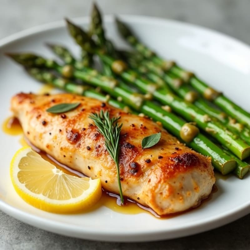 Lemon Garlic Pan-Seared Chicken with Roasted Asparagus