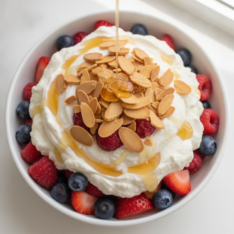 Greek Yogurt Protein Parfait with Mixed Berries and Almonds