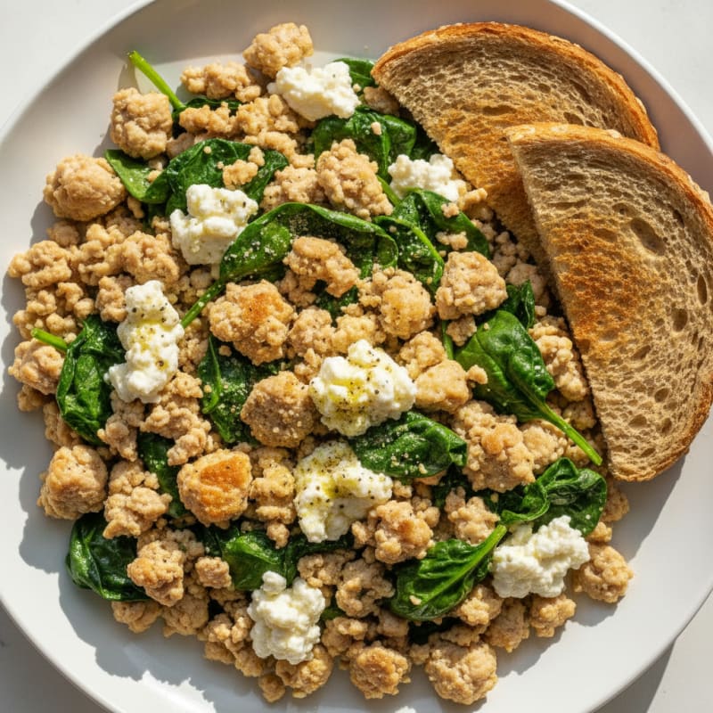 Egg White and Turkey Spinach Scramble with Cottage Cheese