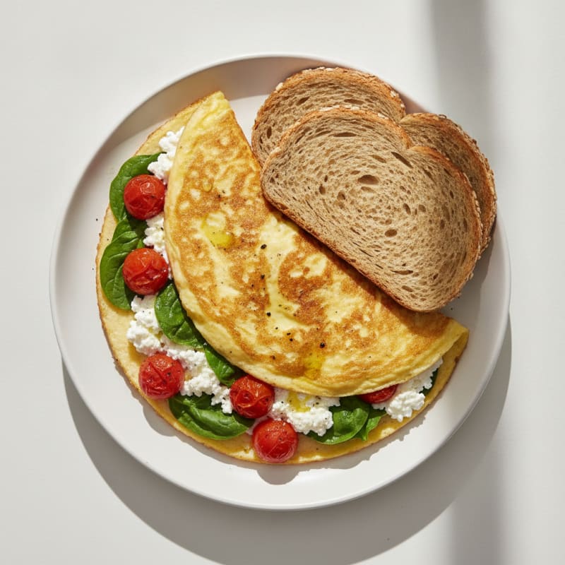 Egg White Spinach Omelette with Cottage Cheese and Cherry Tomatoes