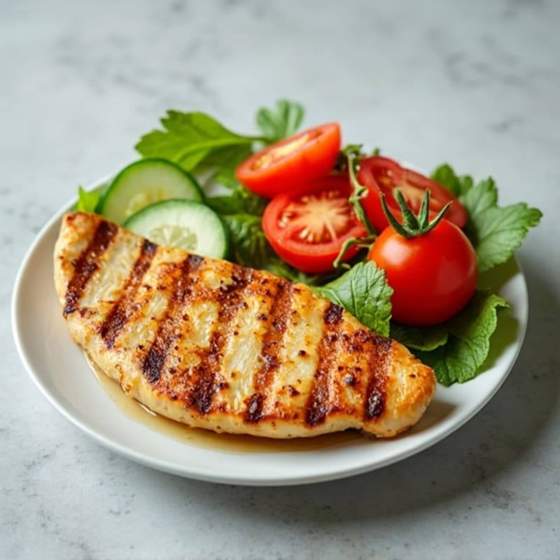Grilled Chicken Breast with Cucumber Tomato Salad