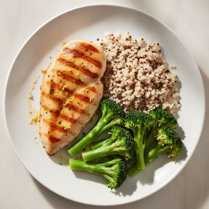 Grilled Chicken Breast with Quinoa and Steamed Broccoli