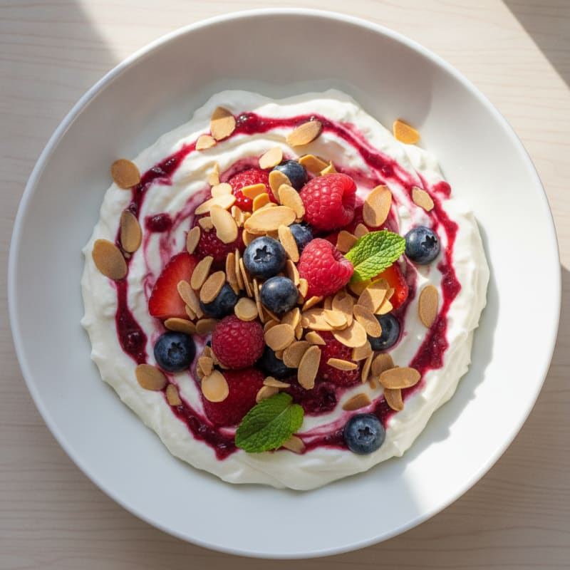 Greek Yogurt Protein Parfait with Mixed Berries and Almonds