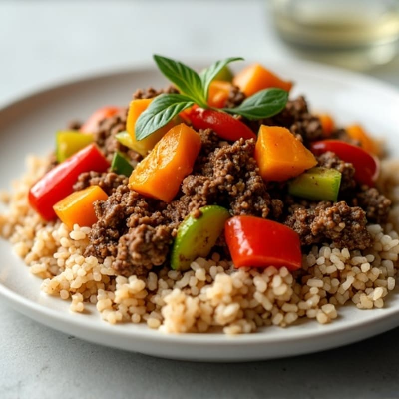 Ground Beef and Vegetable Stir Fry with Brown Rice