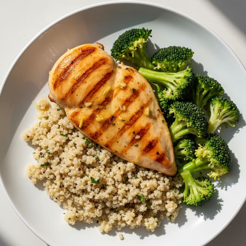 Grilled Chicken Breast with Quinoa and Steamed Broccoli