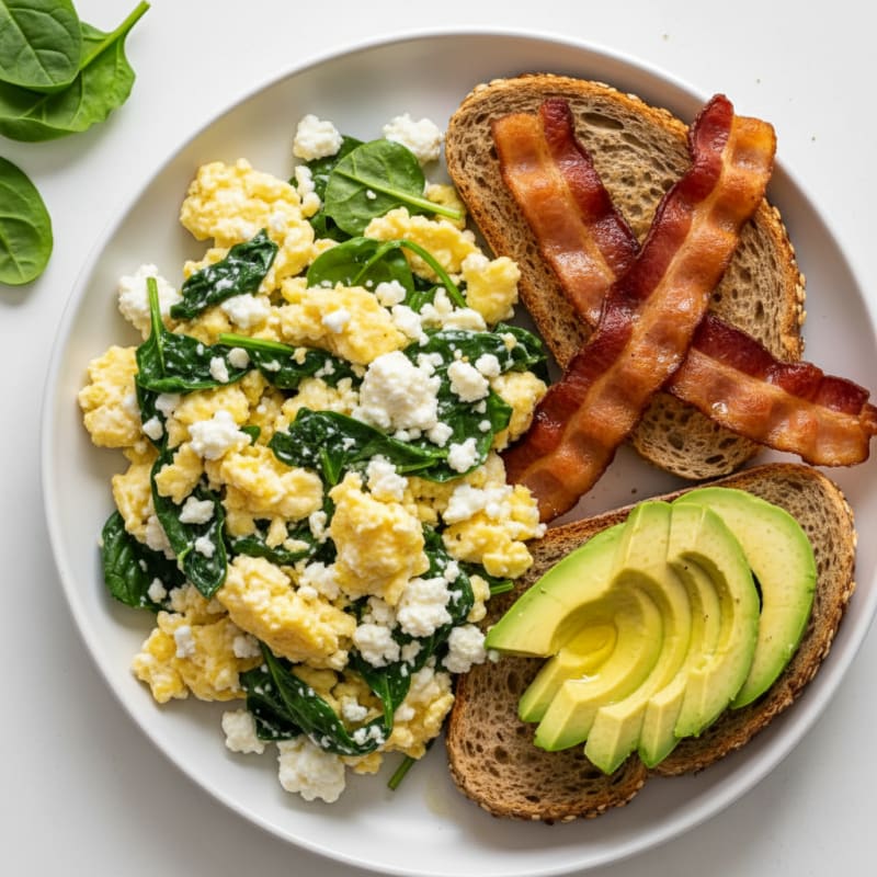 Cottage Cheese Scramble with Spinach and Turkey Bacon