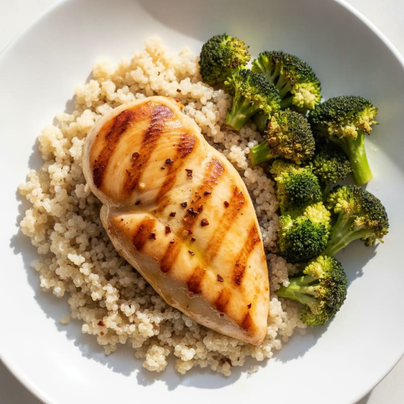 Grilled Chicken Breast with Quinoa and Roasted Broccoli