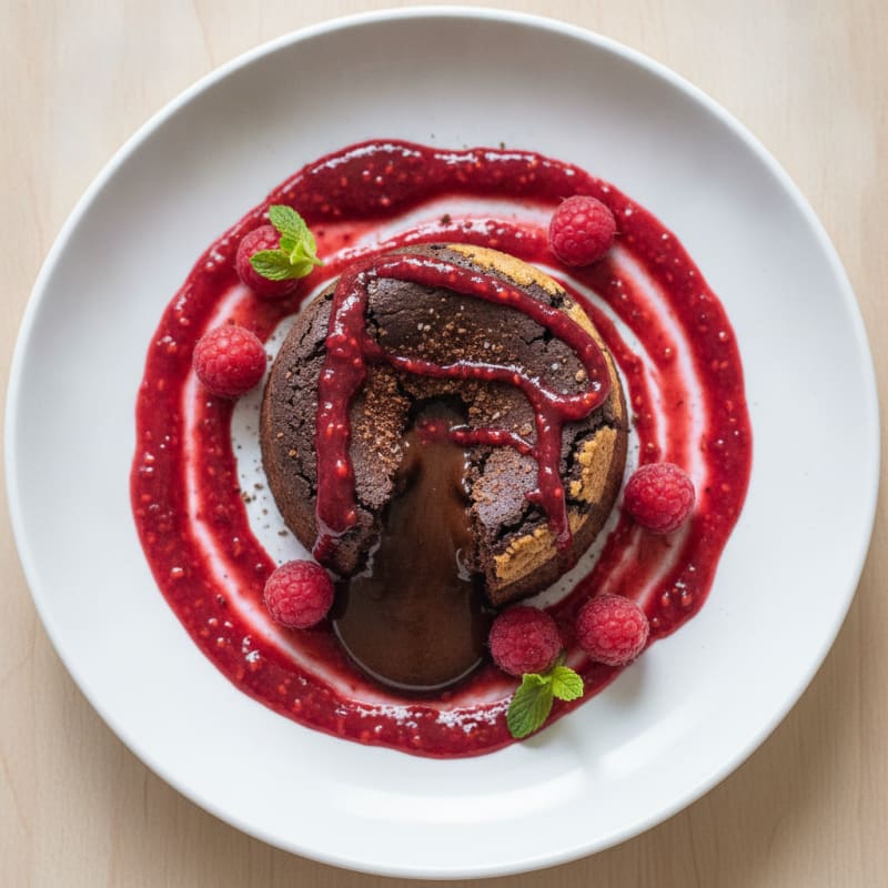 Chocolate Lava Cake with Raspberry Coulis