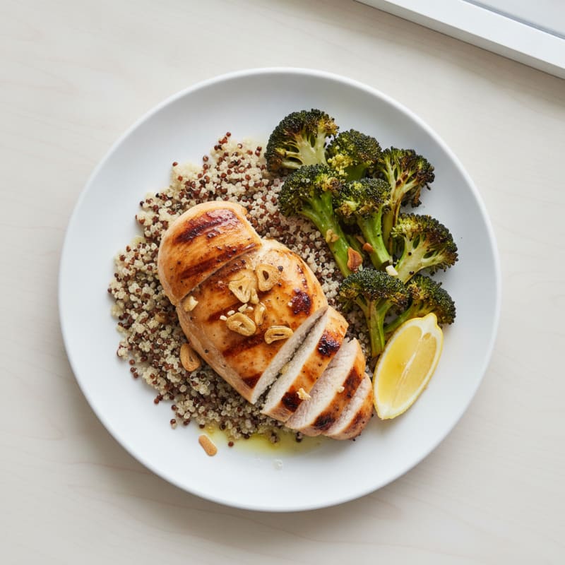 Grilled Chicken Breast with Quinoa and Roasted Broccoli