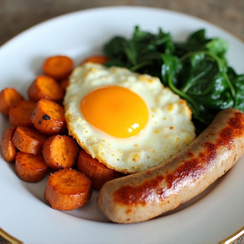 Egg White and Turkey Sausage Scramble with Spinach and Roasted Sweet Potatoes