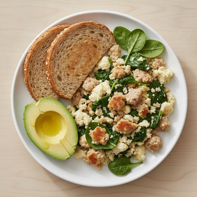 Egg White and Turkey Sausage Scramble with Spinach
