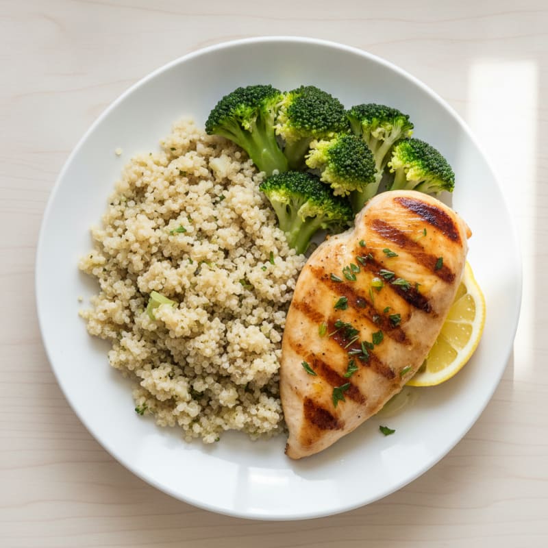 Grilled Chicken Breast with Quinoa and Steamed Broccoli