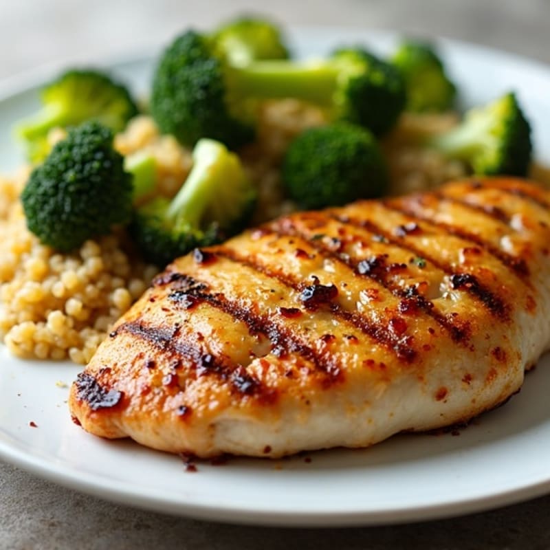 Grilled Chicken Breast with Roasted Broccoli and Quinoa