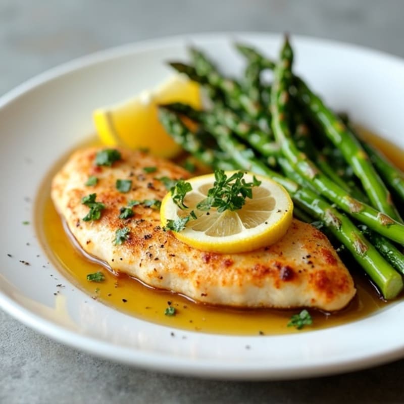 Lemon Herb Pan-Seared Chicken Breast with Roasted Asparagus