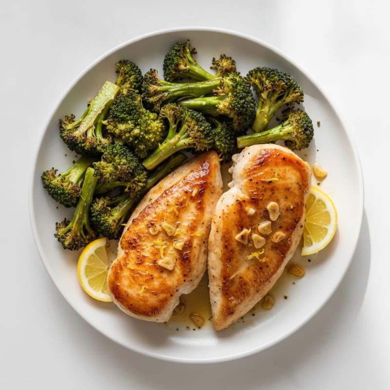 Seared Lemon Garlic Chicken Breast with Roasted Broccoli