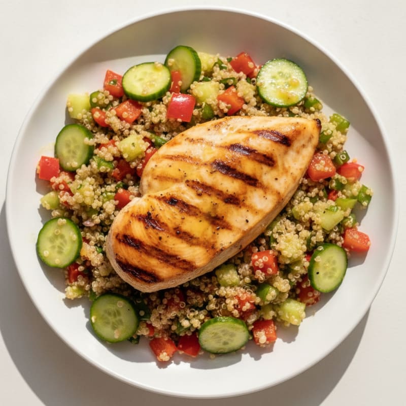Grilled Chicken Breast with Crunchy Quinoa Salad and Lemon Vinaigrette