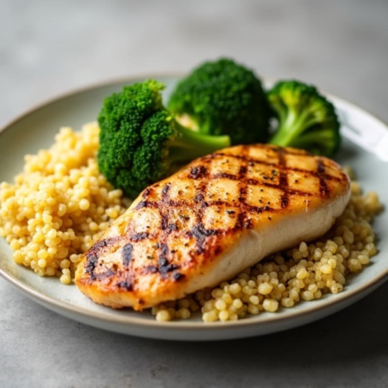 Grilled Chicken Breast with Quinoa and Roasted Broccoli