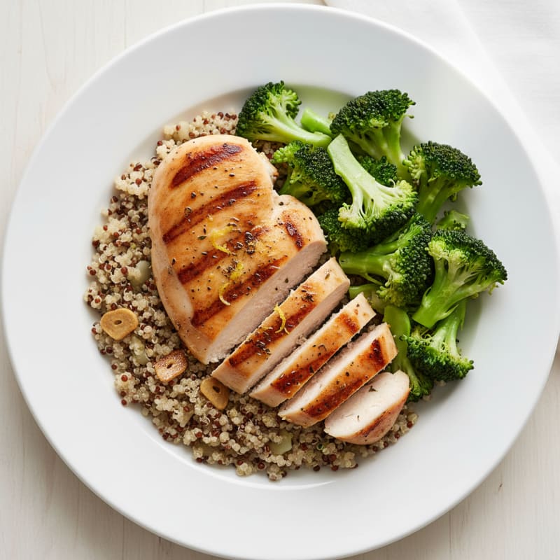 Grilled Chicken Breast with Quinoa and Steamed Broccoli